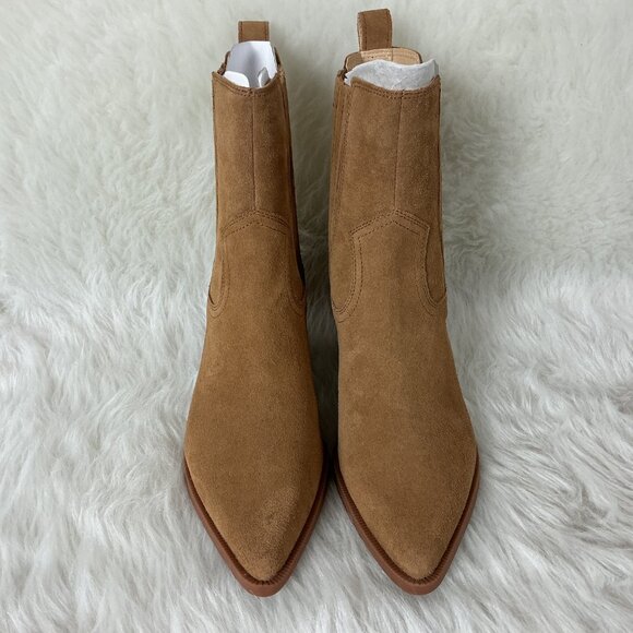 Dolce Vita Brown Tan Slim Pointed Toe Suede Ankle Cowboy Boots Boots NWOB 9.5 - Picture 2 of 8